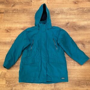 Lands End Kids Waterproof Squall Parka Jacket Size Large Blue Snow Rain Fleece #